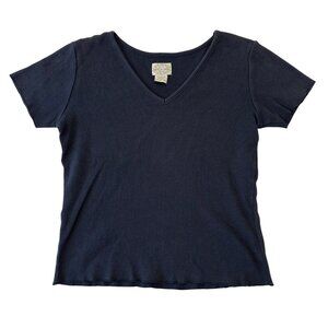 Abercrombie & Fitch 90s Y2K Ribbed Knit Mini T-Shirt Size Small Navy Blue Preppy